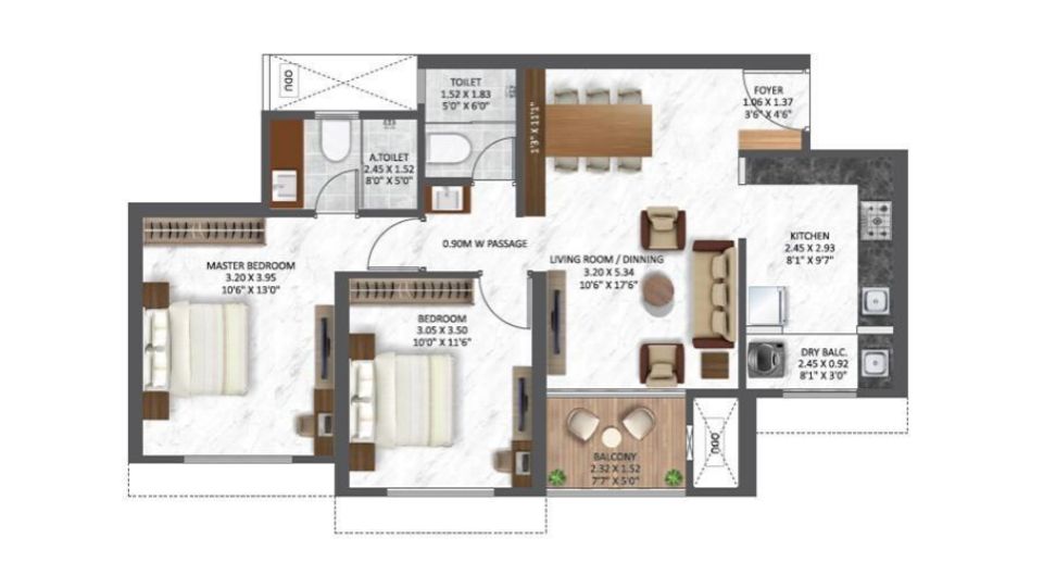 3 BHK floor plan