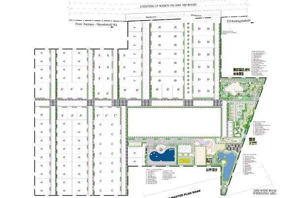 Master plan layout of Provident Sunworth City showing apartment blocks and green spaces